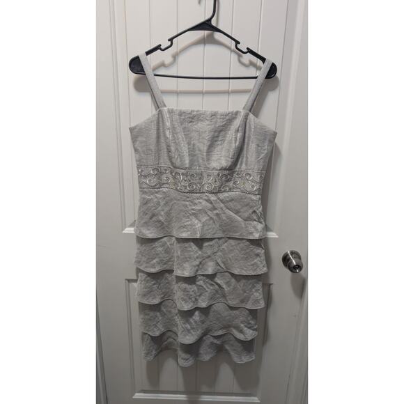 Davids Bridal Silver Ruffled Beaded Formal Mini Dress Prom Homecoming Size 12 - Picture 1 of 11